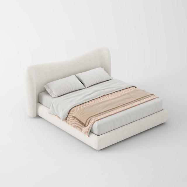 Plush Curved Upholstered Bed for Villa Master Bedroom MJ-C28