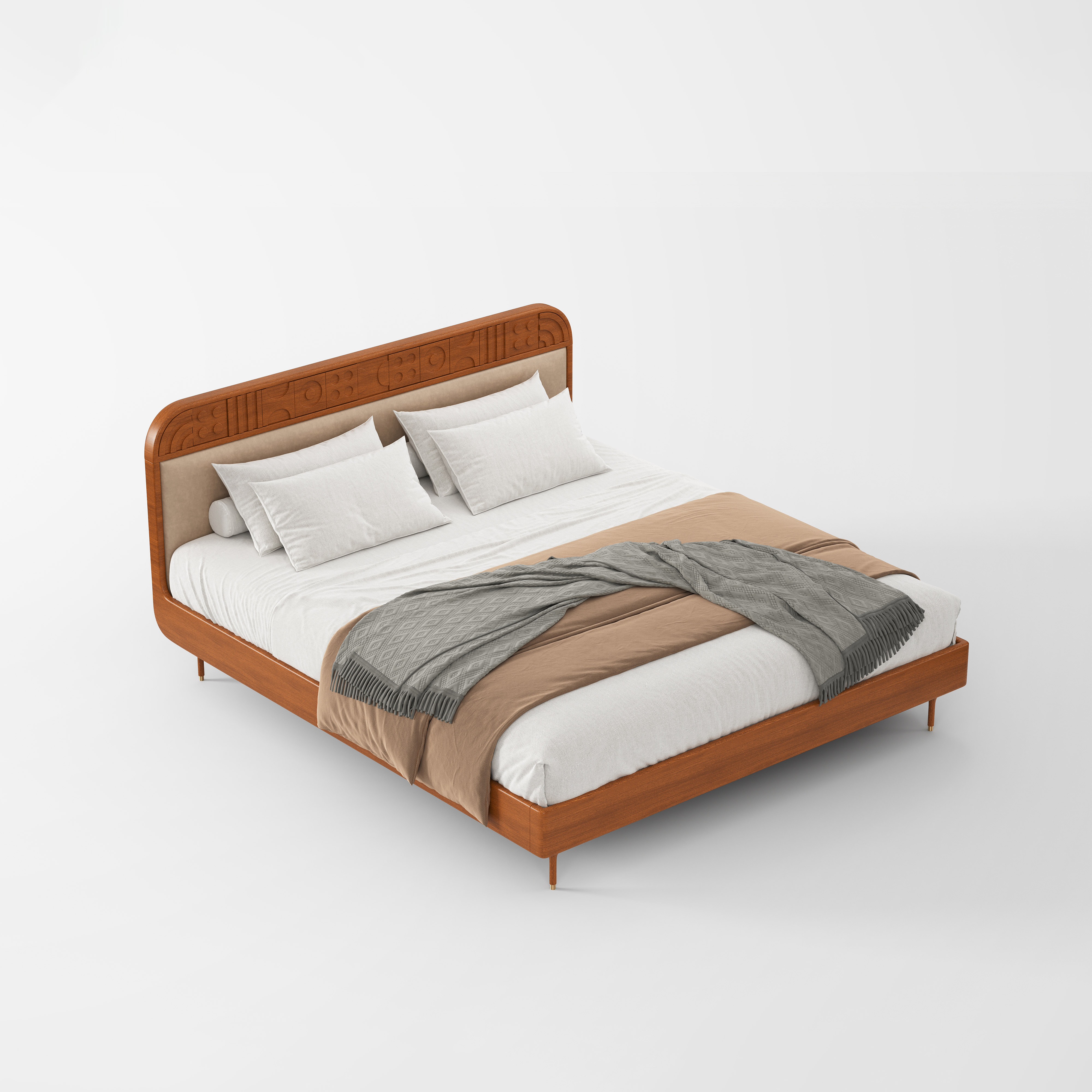Vintage Solid Wood Headboard Upholstered Bed for Home Interior MJ-C46