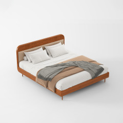 Vintage Solid Wood Headboard Upholstered Bed for Home Interior MJ-C46