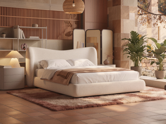 Plush Curved Upholstered Bed for Villa Master Bedroom MJ-C28