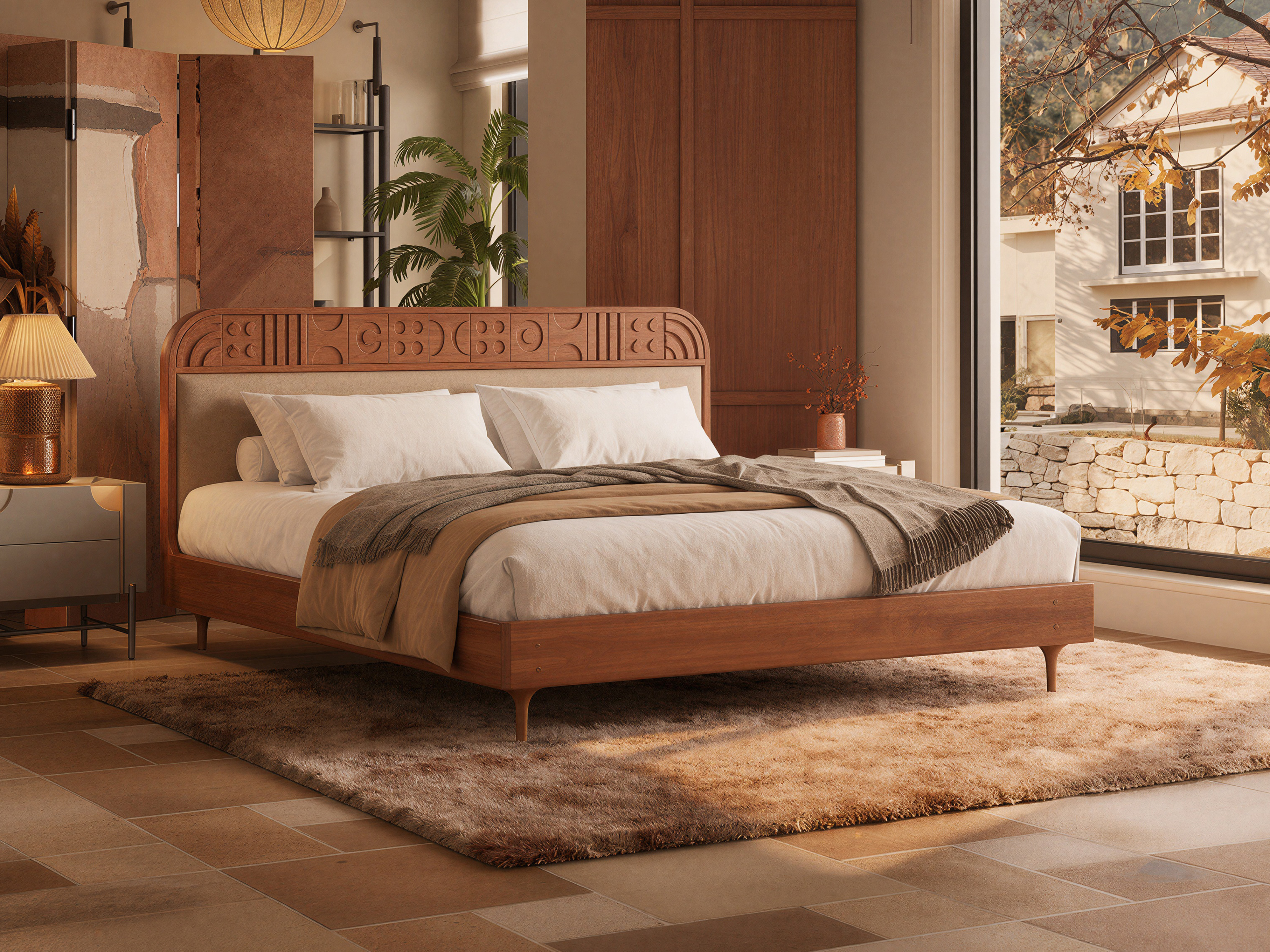 Vintage Solid Wood Headboard Upholstered Bed for Home Interior MJ-C46