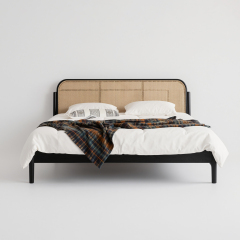 Rattan & Wood Combined Bed Frame for Wabi-sabi Bedroom MJ-C47