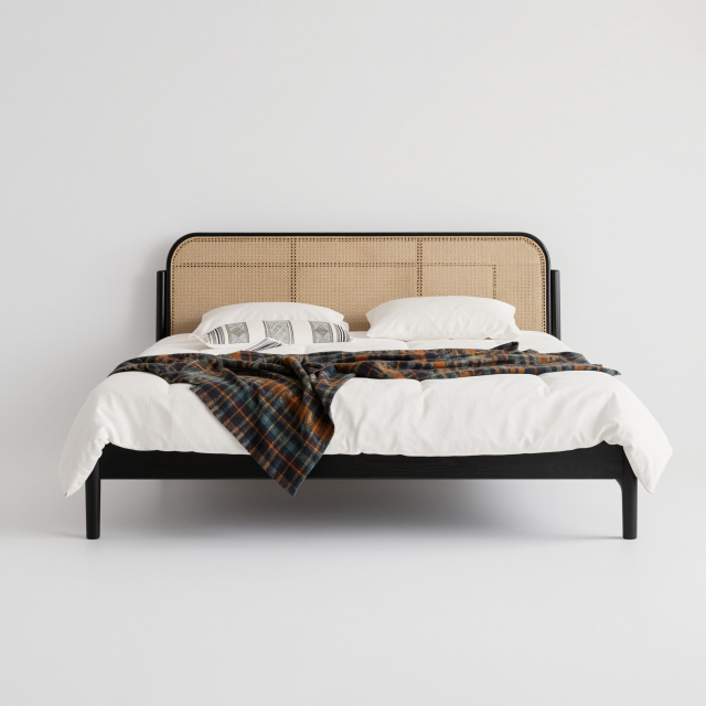 Rattan & Wood Combined Bed Frame for Wabi-sabi Bedroom MJ-C47