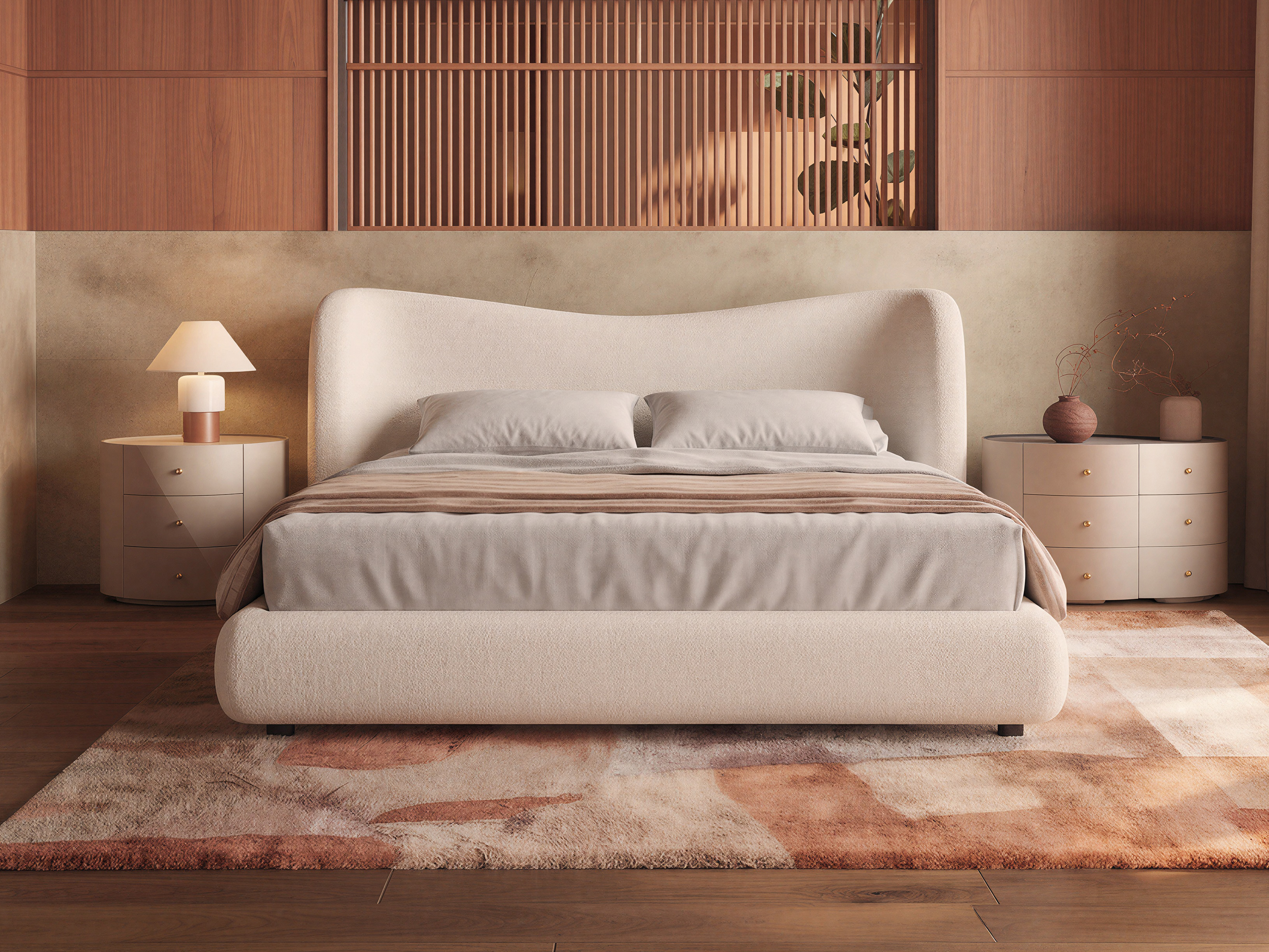 Plush Curved Upholstered Bed for Villa Master Bedroom MJ-C28