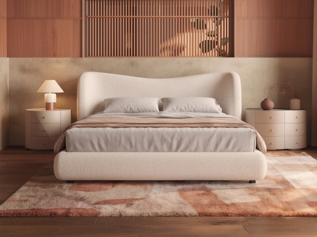 Plush Curved Upholstered Bed for Villa Master Bedroom MJ-C28