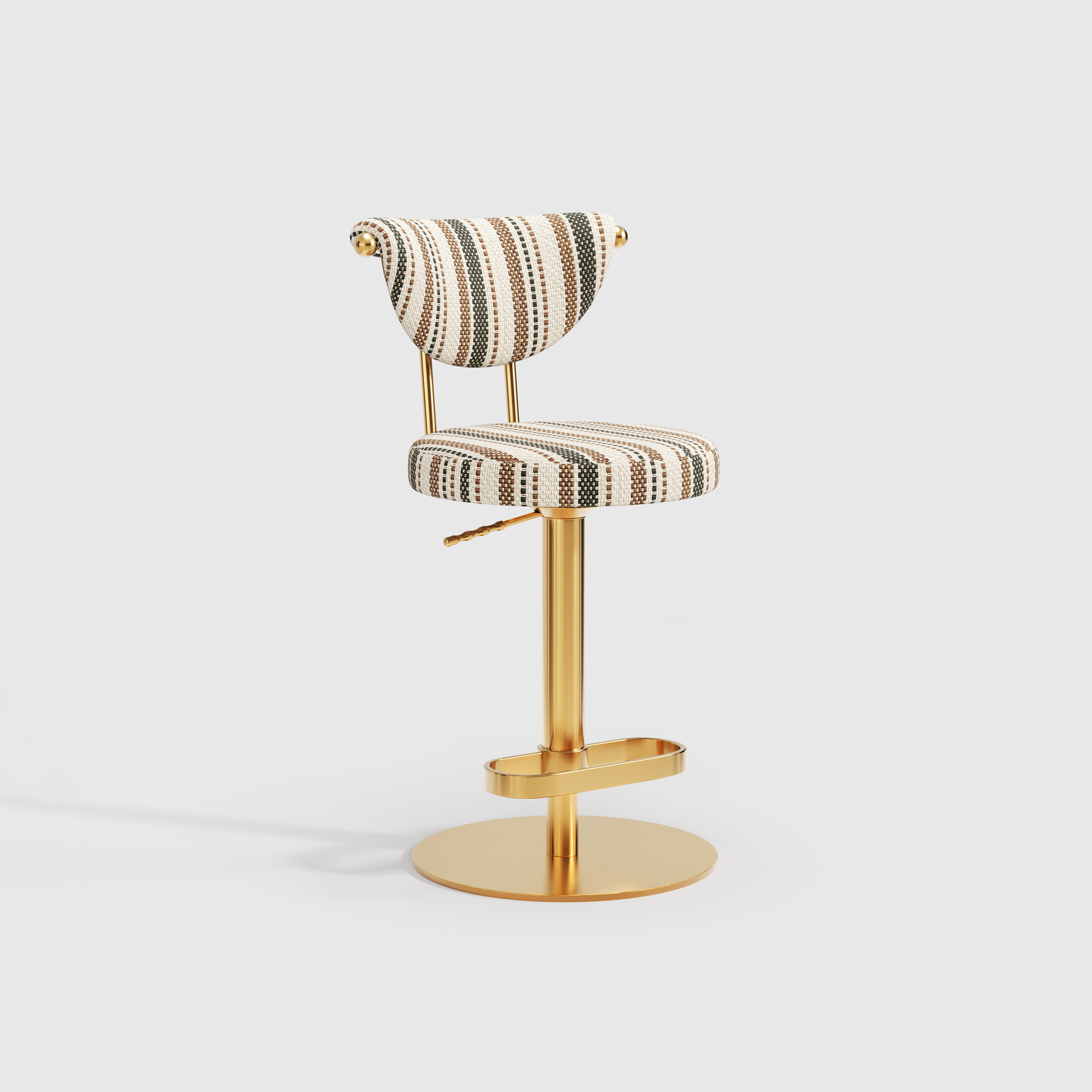 Modern Striped Fabric Bar Stool, Adjustable Swivel Counter Stool with Golden Metal Base & Footrest for Kitchen Island Bar BS-270