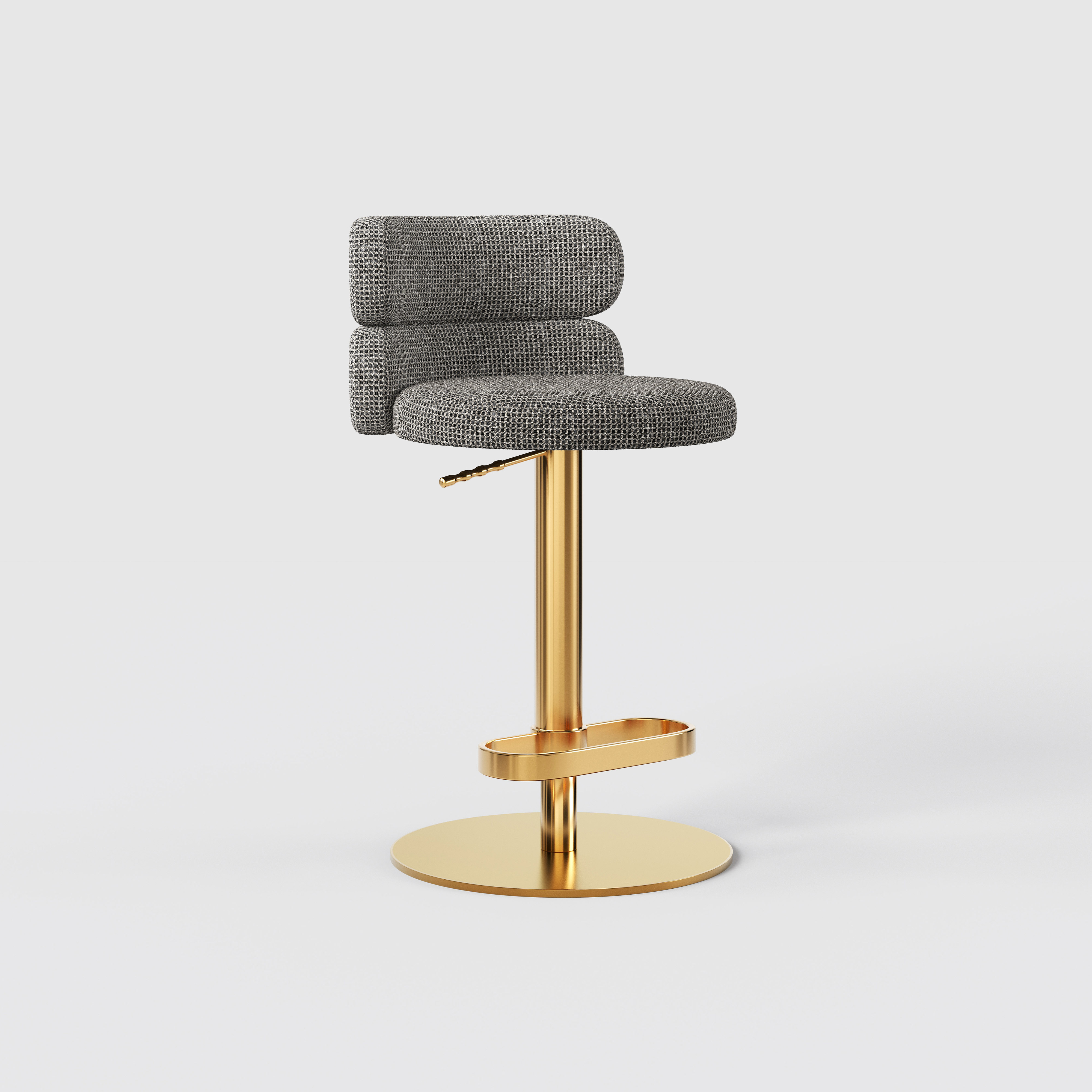 Modern Grey Linen Fabric Bar Stool, Adjustable Swivel Counter Stool Double Layer Backrest Golden Metal Base GD-100
