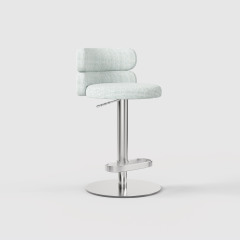 Modern Grey Linen Fabric Bar Stool, Adjustable Swivel Counter Stool Double Layer Backrest Golden Metal Base GD-100