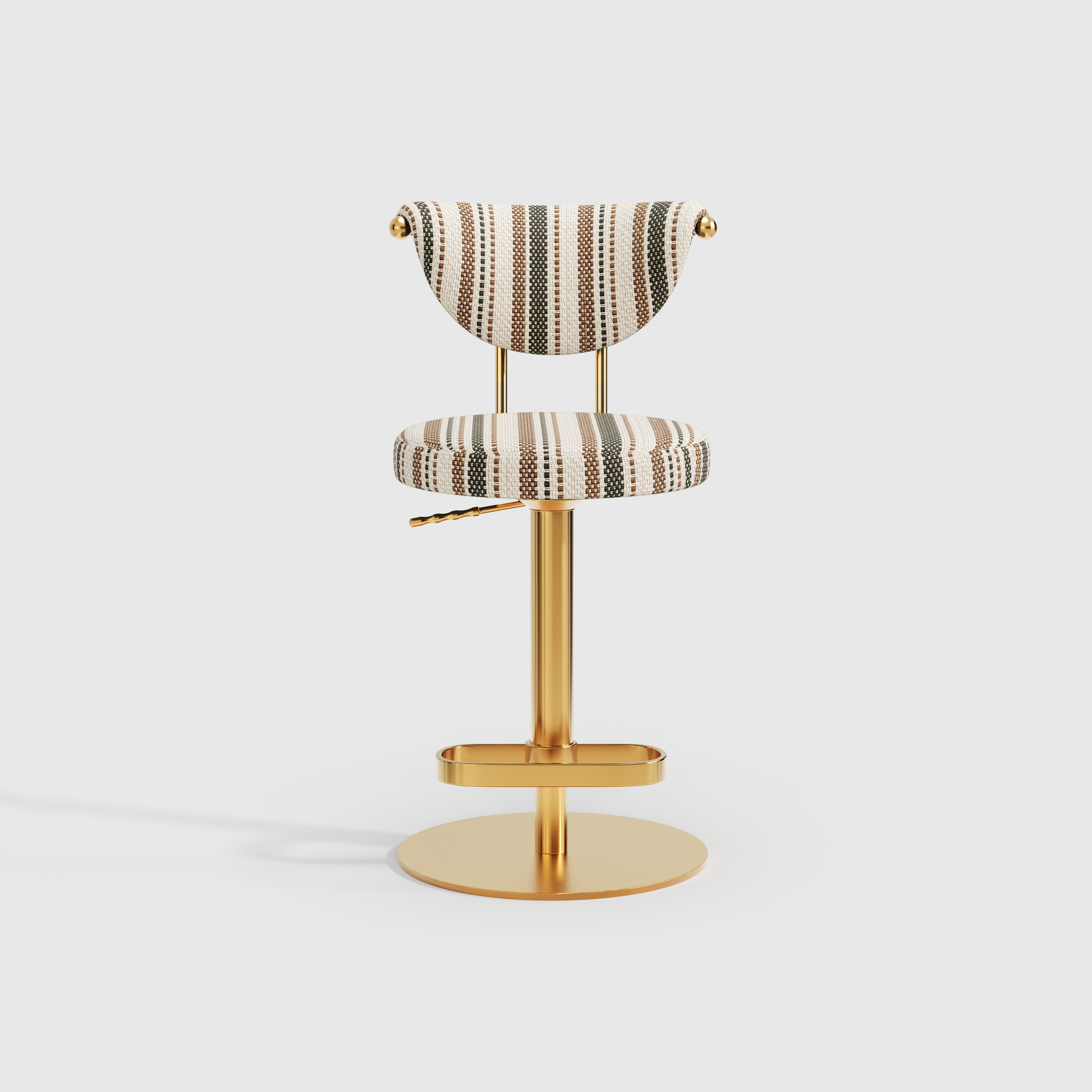 Modern Striped Fabric Bar Stool, Adjustable Swivel Counter Stool with Golden Metal Base & Footrest for Kitchen Island Bar BS-270