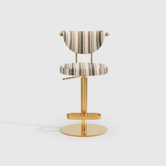 Modern Striped Fabric Bar Stool, Adjustable Swivel Counter Stool with Golden Metal Base & Footrest for Kitchen Island Bar BS-270