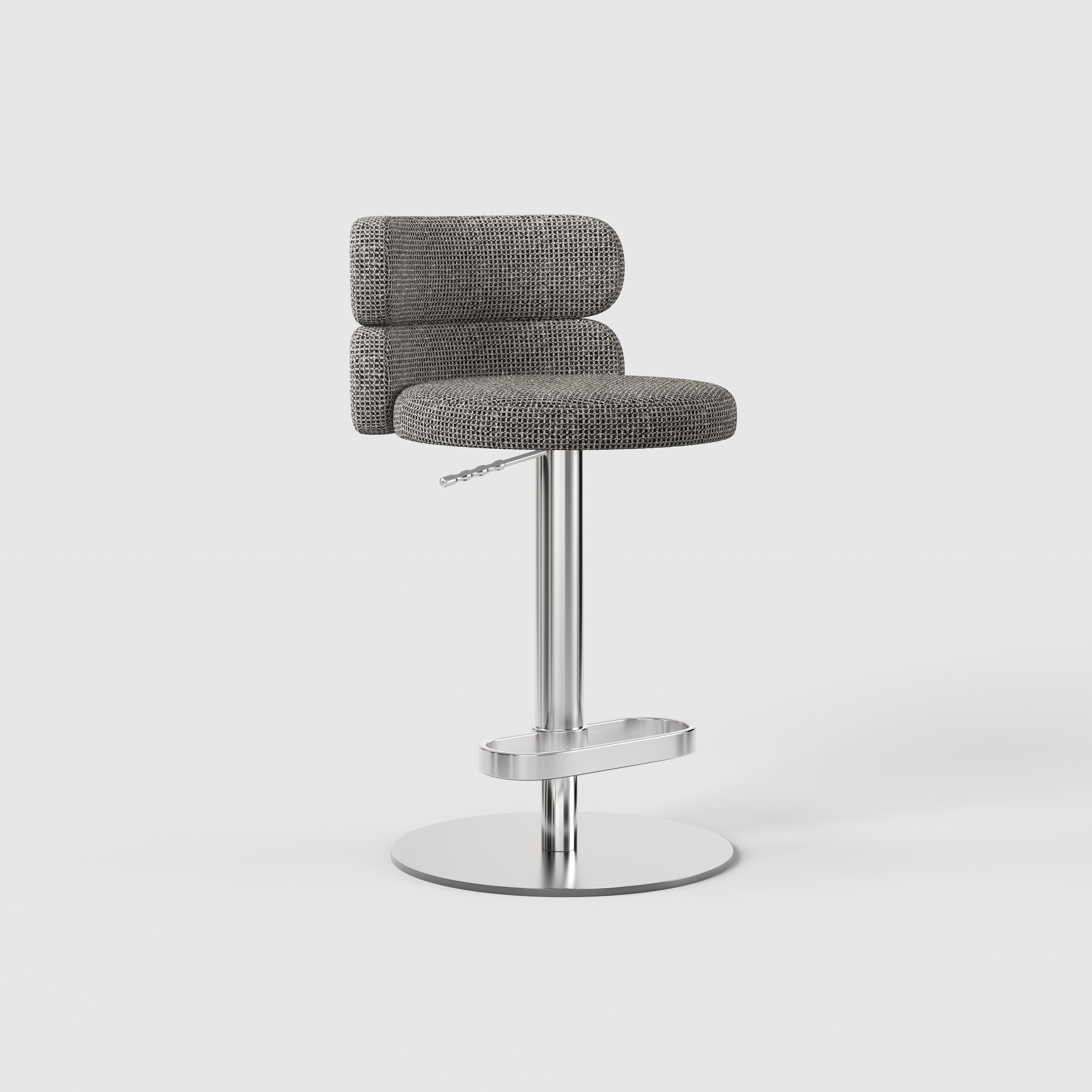 Modern Grey Linen Fabric Bar Stool, Adjustable Swivel Counter Stool Double Layer Backrest Golden Metal Base GD-100