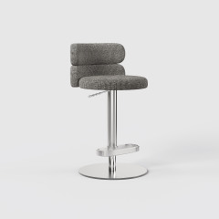 Modern Grey Linen Fabric Bar Stool, Adjustable Swivel Counter Stool Double Layer Backrest Golden Metal Base GD-100