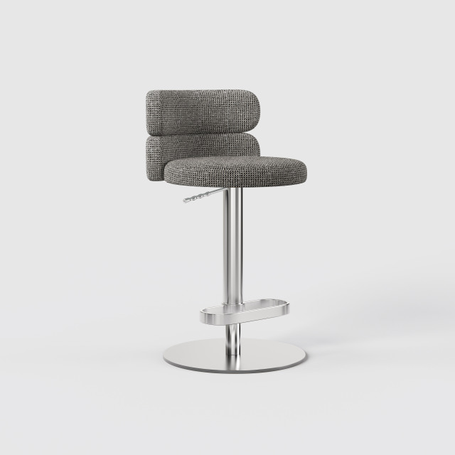 Modern Grey Linen Fabric Bar Stool, Adjustable Swivel Counter Stool Double Layer Backrest Golden Metal Base GD-100