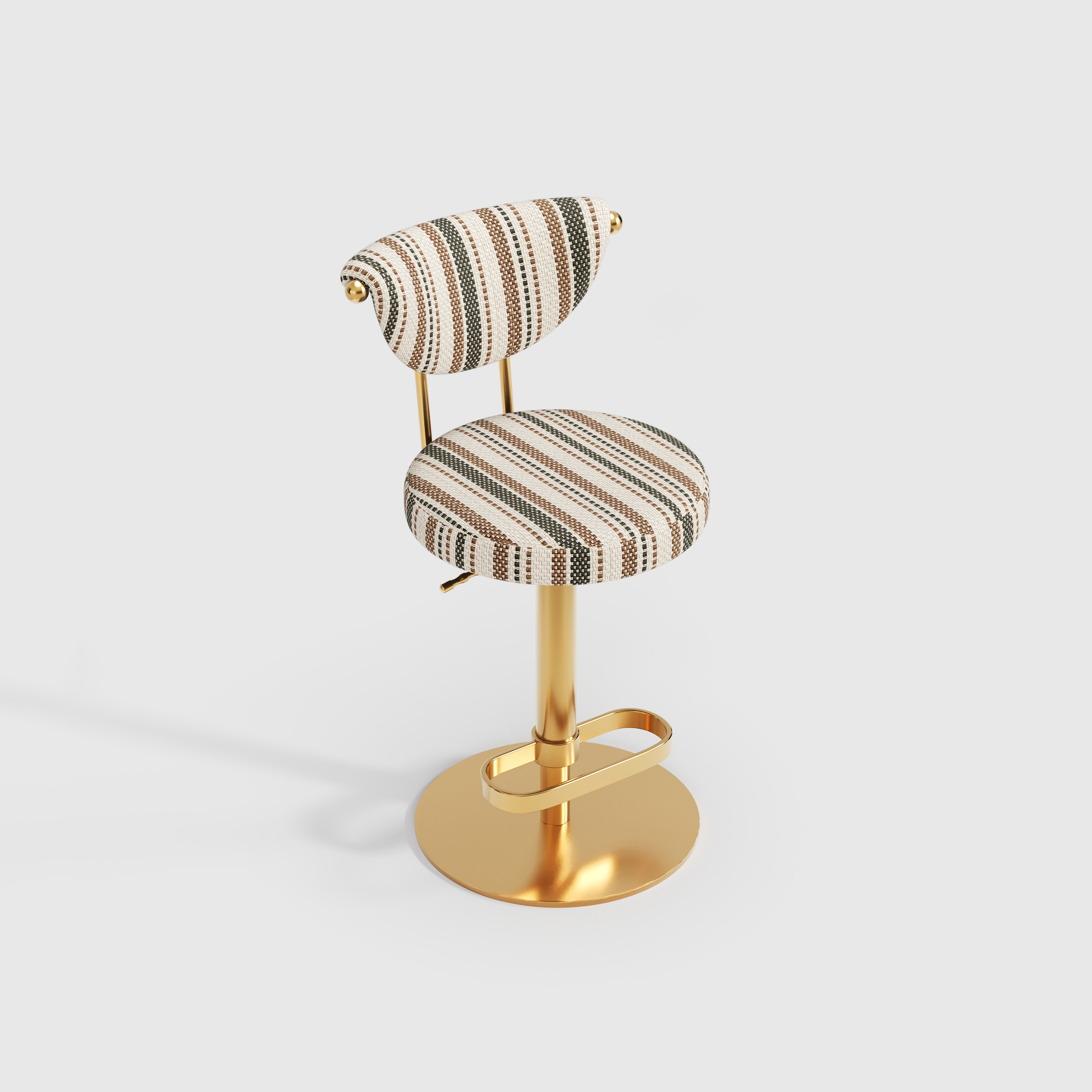 Modern Striped Fabric Bar Stool, Adjustable Swivel Counter Stool with Golden Metal Base & Footrest for Kitchen Island Bar BS-270