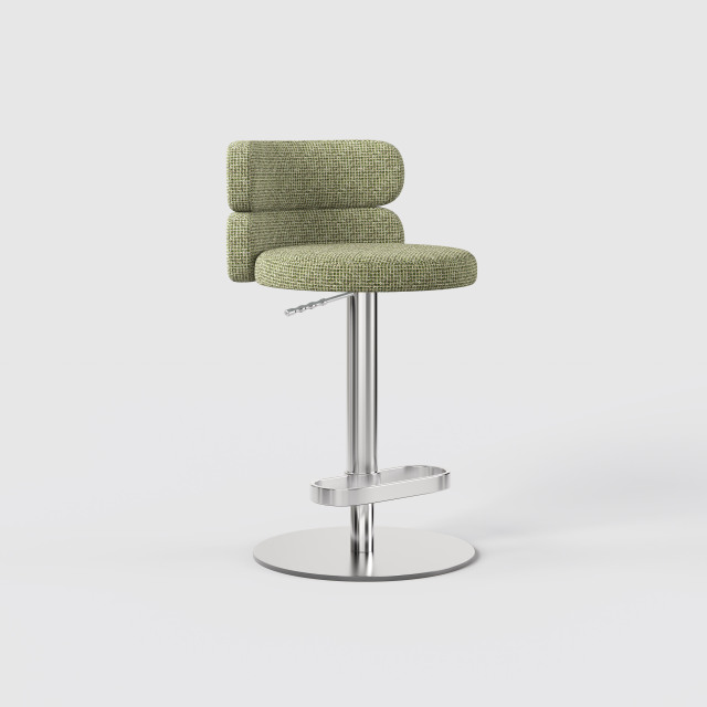 Modern Grey Linen Fabric Bar Stool, Adjustable Swivel Counter Stool Double Layer Backrest Golden Metal Base GD-100