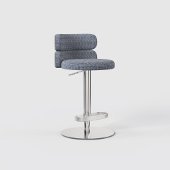Modern Grey Linen Fabric Bar Stool, Adjustable Swivel Counter Stool Double Layer Backrest Golden Metal Base GD-100