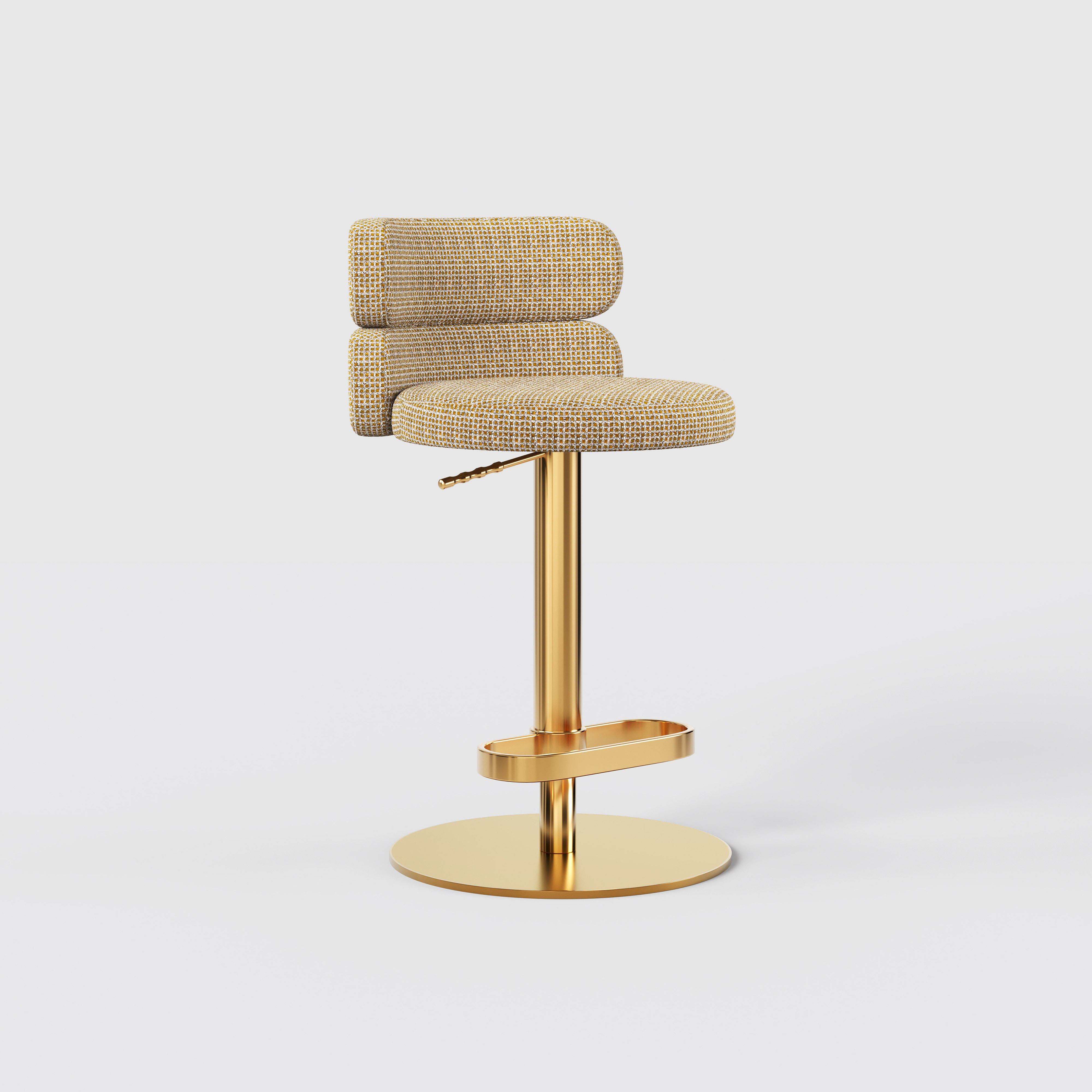 Modern Grey Linen Fabric Bar Stool, Adjustable Swivel Counter Stool Double Layer Backrest Golden Metal Base GD-100