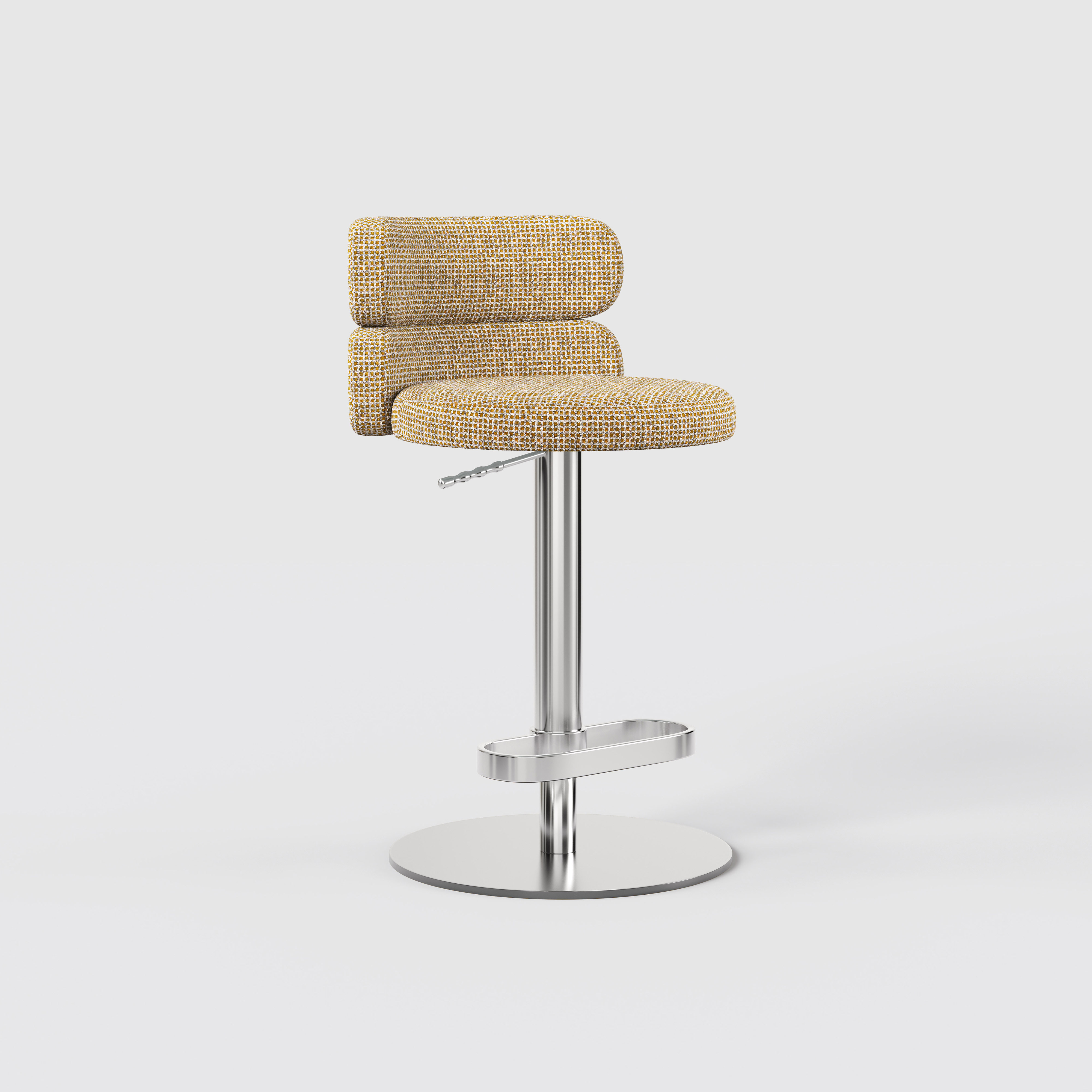 Modern Grey Linen Fabric Bar Stool, Adjustable Swivel Counter Stool Double Layer Backrest Golden Metal Base GD-100