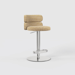 Modern Grey Linen Fabric Bar Stool, Adjustable Swivel Counter Stool Double Layer Backrest Golden Metal Base GD-100