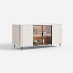 Cream Glass Door Sideboard Cabinet, Display Buffet Storage Cabinet for Dining Area 15