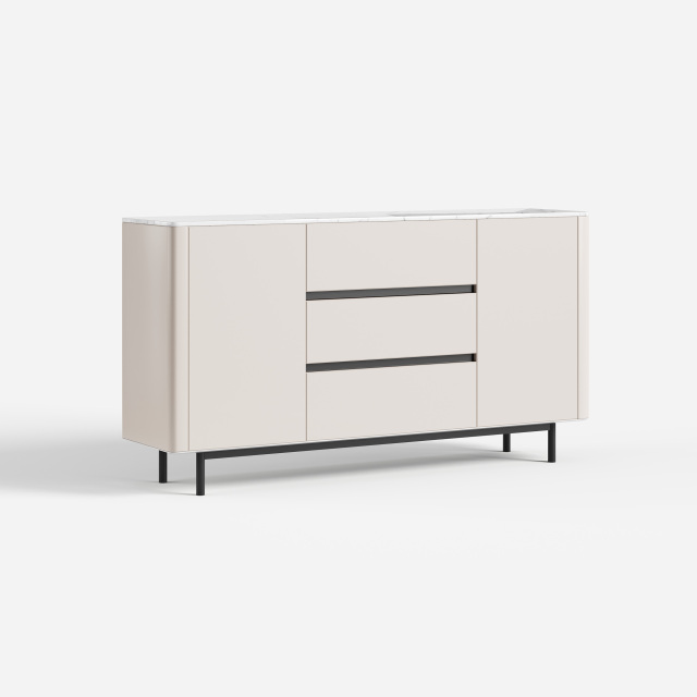 Modern Cream Sideboard Cabinet, Buffet Storage Cabinet with 2 Drawers & Flat Doors 16