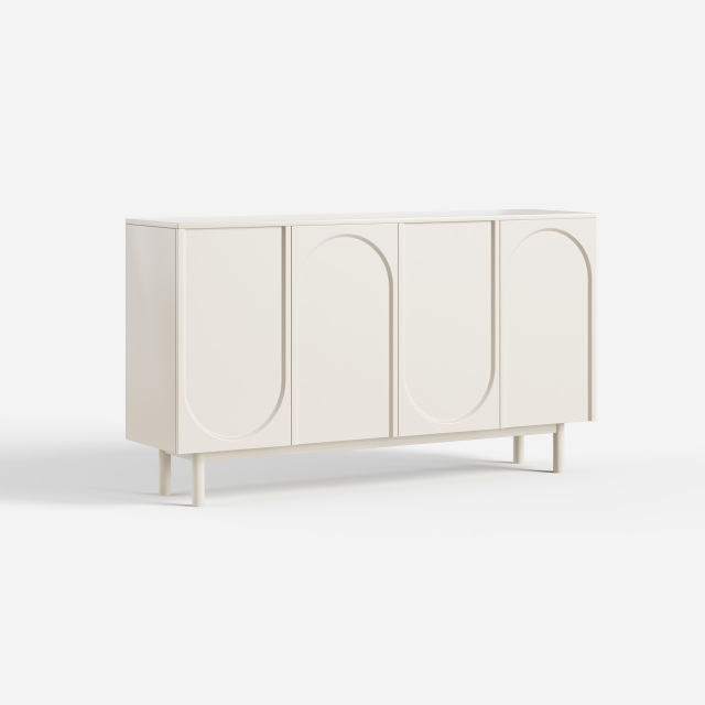 Soft Cream Curved Sideboard Cabinet, Minimalist Buffet Storage for Dining Room 28