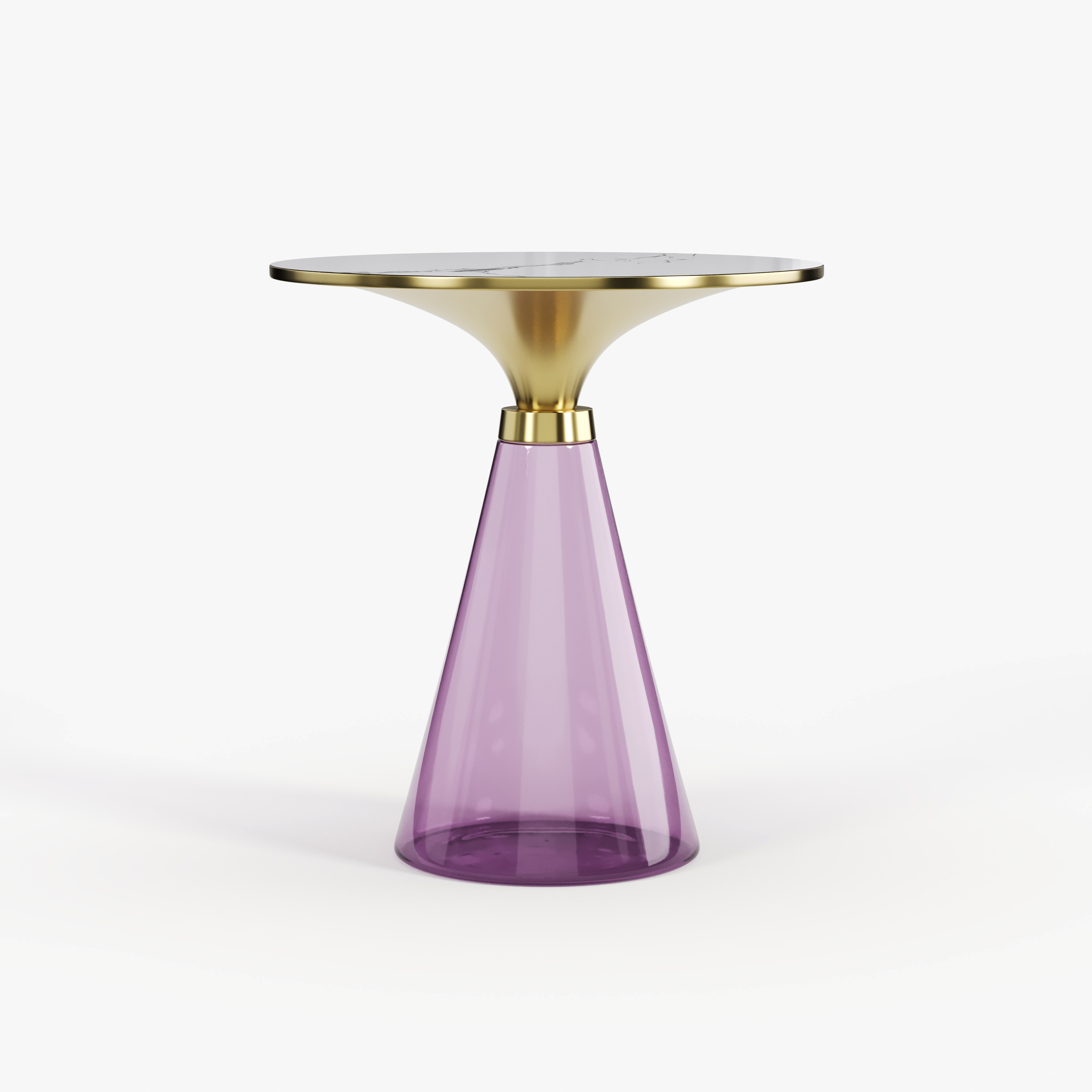 Purple Glass & Gold Metal Side Table, Luxury Decorative Accent End Table for Villa Interior A001