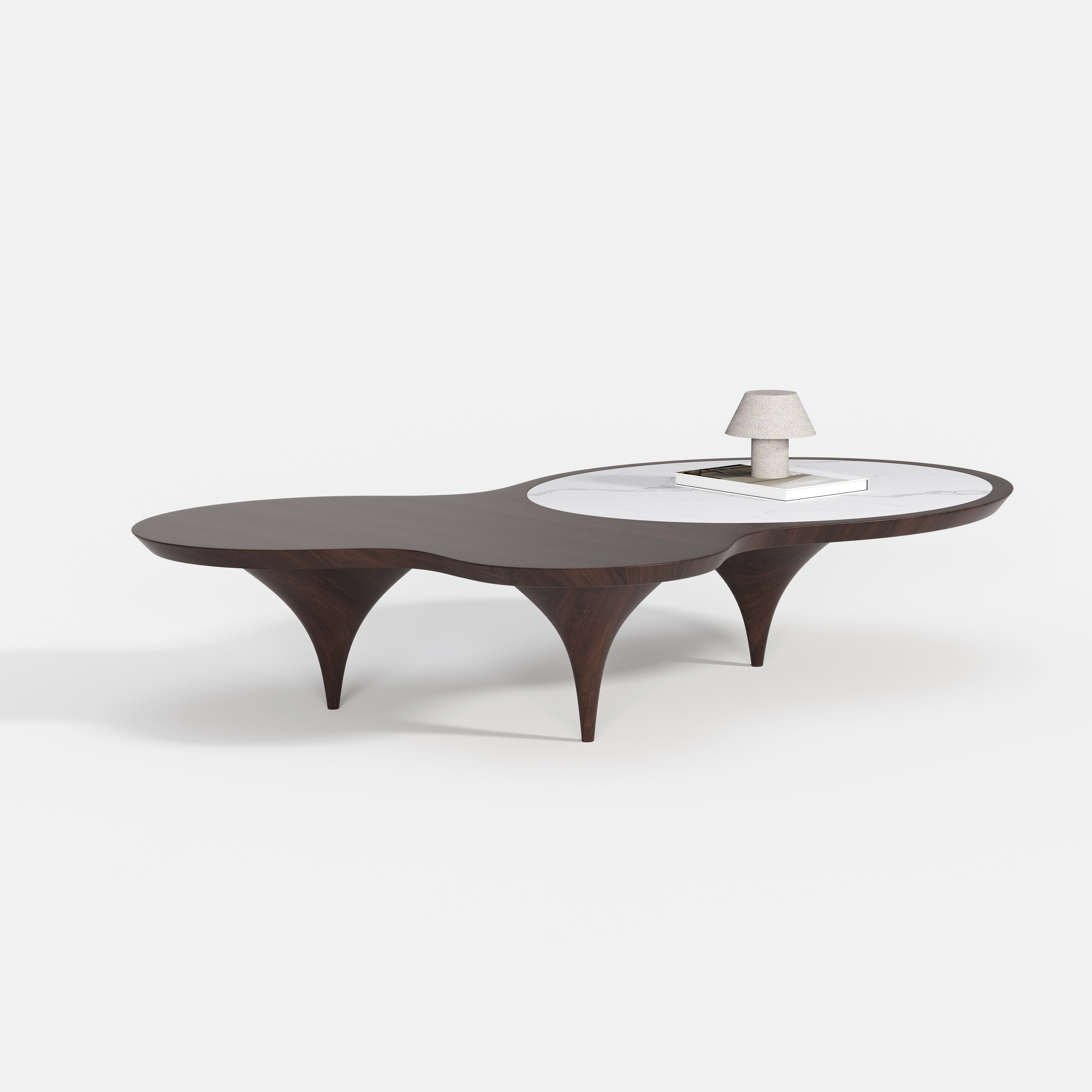 Dual-top Curved Wood Coffee Table, Italian Designer Center Table for Custom Living Space A005