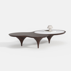 Dual-top Curved Wood Coffee Table, Italian Designer Center Table for Custom Living Space A005