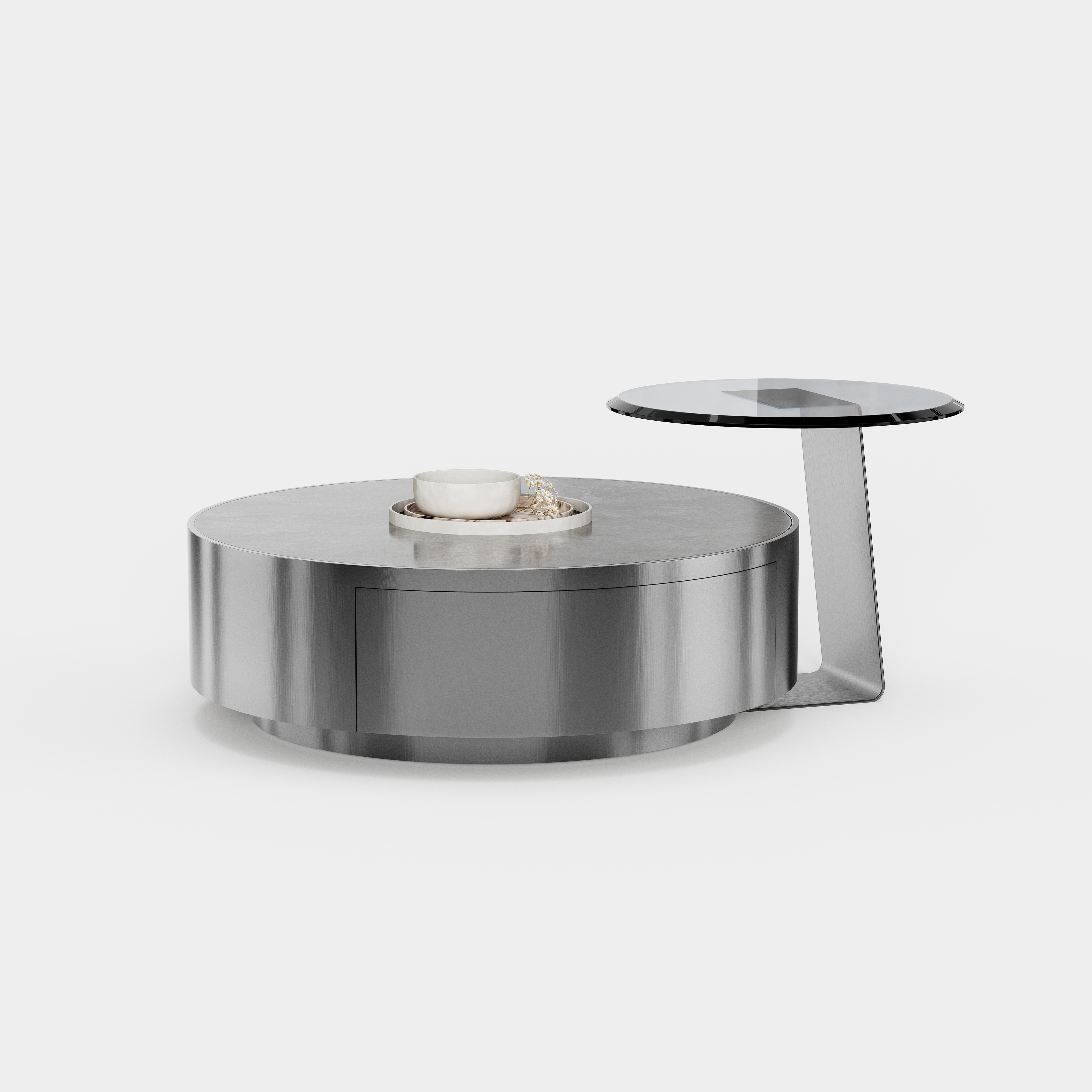 Creative Gear Shape Metal Coffee Table Set, Round Nesting Center Table with Side Table A029