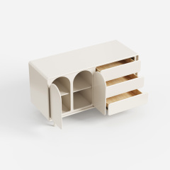 Cream Curved Sideboard Cabinet, Modern Buffet Storage Cabinet with Drawers for Home 30