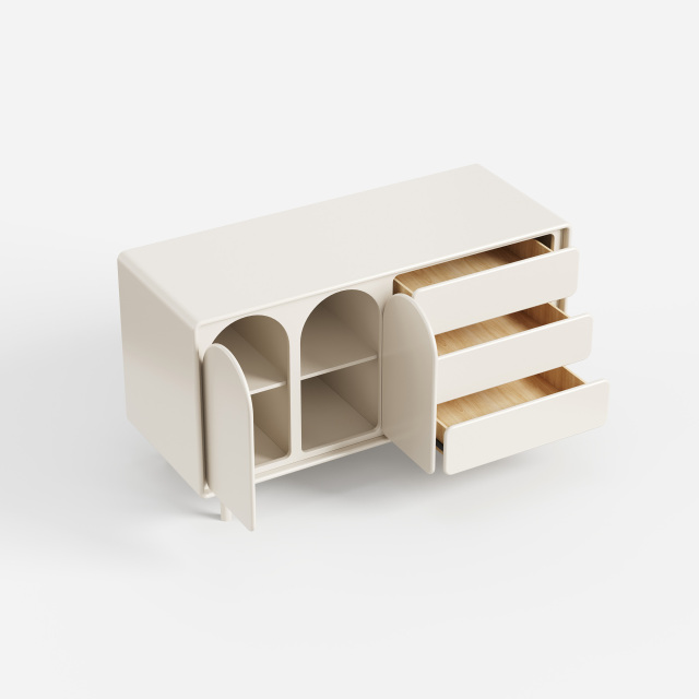 Cream Curved Sideboard Cabinet, Modern Buffet Storage Cabinet with Drawers for Home 30