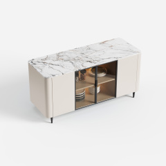 Cream Glass Door Sideboard Cabinet, Display Buffet Storage Cabinet for Dining Area 15