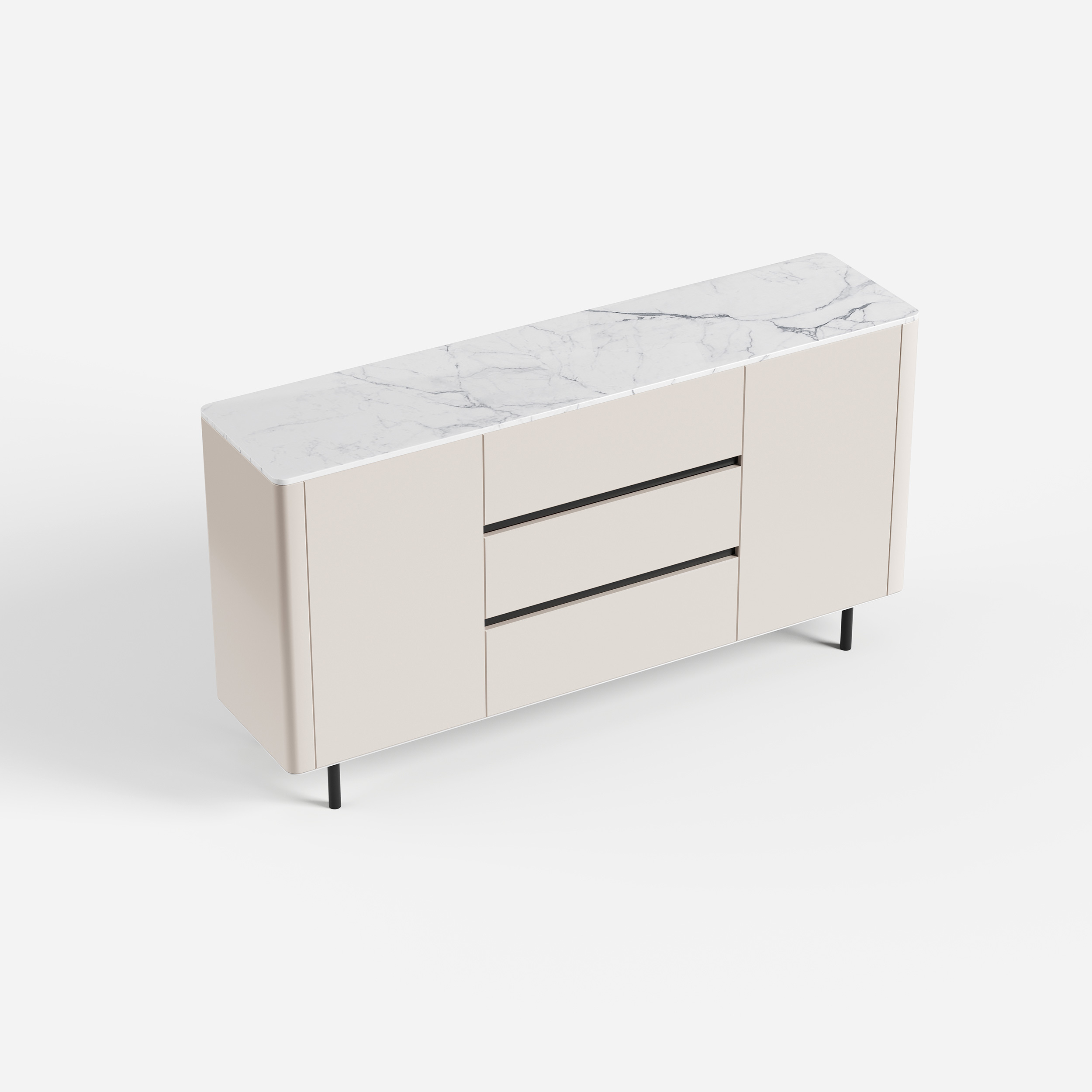 Modern Cream Sideboard Cabinet, Buffet Storage Cabinet with 2 Drawers & Flat Doors 16
