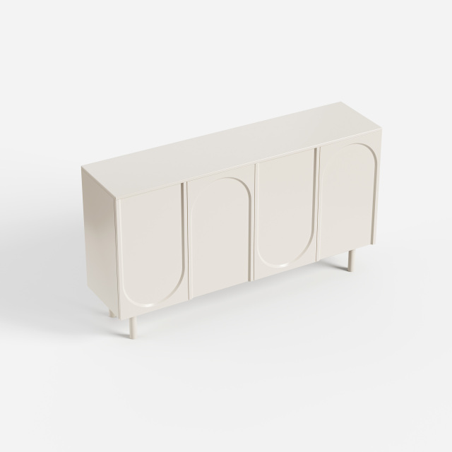 Soft Cream Curved Sideboard Cabinet, Minimalist Buffet Storage for Dining Room 28
