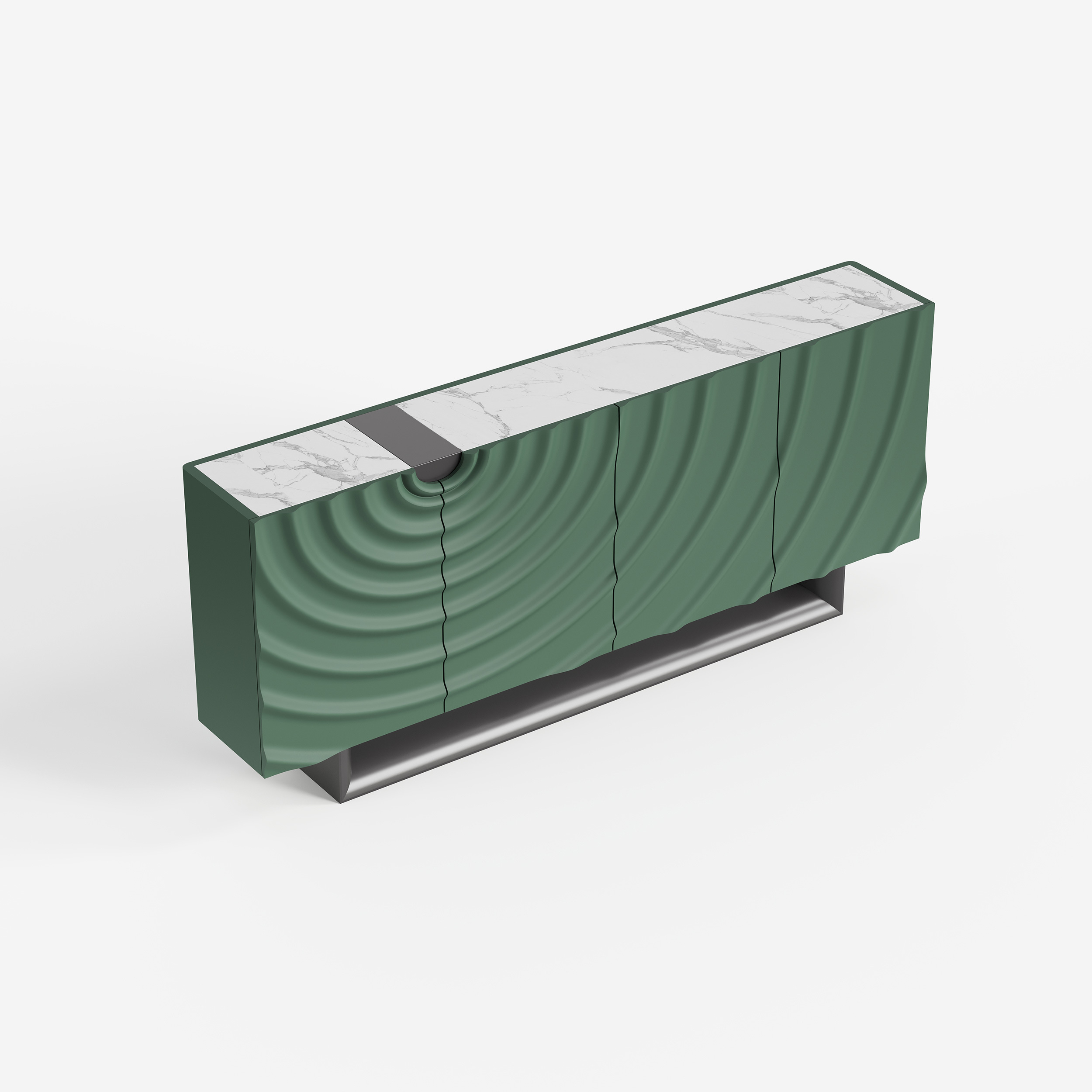 Modern Textured Wave Sideboard, Green Decorative Buffet Storage Cabinet for Living Room Entryway 68