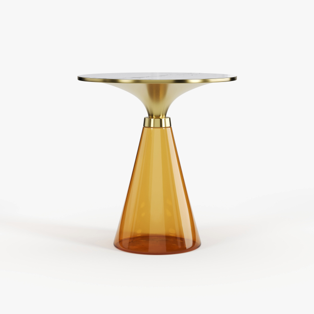 Purple Glass & Gold Metal Side Table, Luxury Decorative Accent End Table for Villa Interior A001