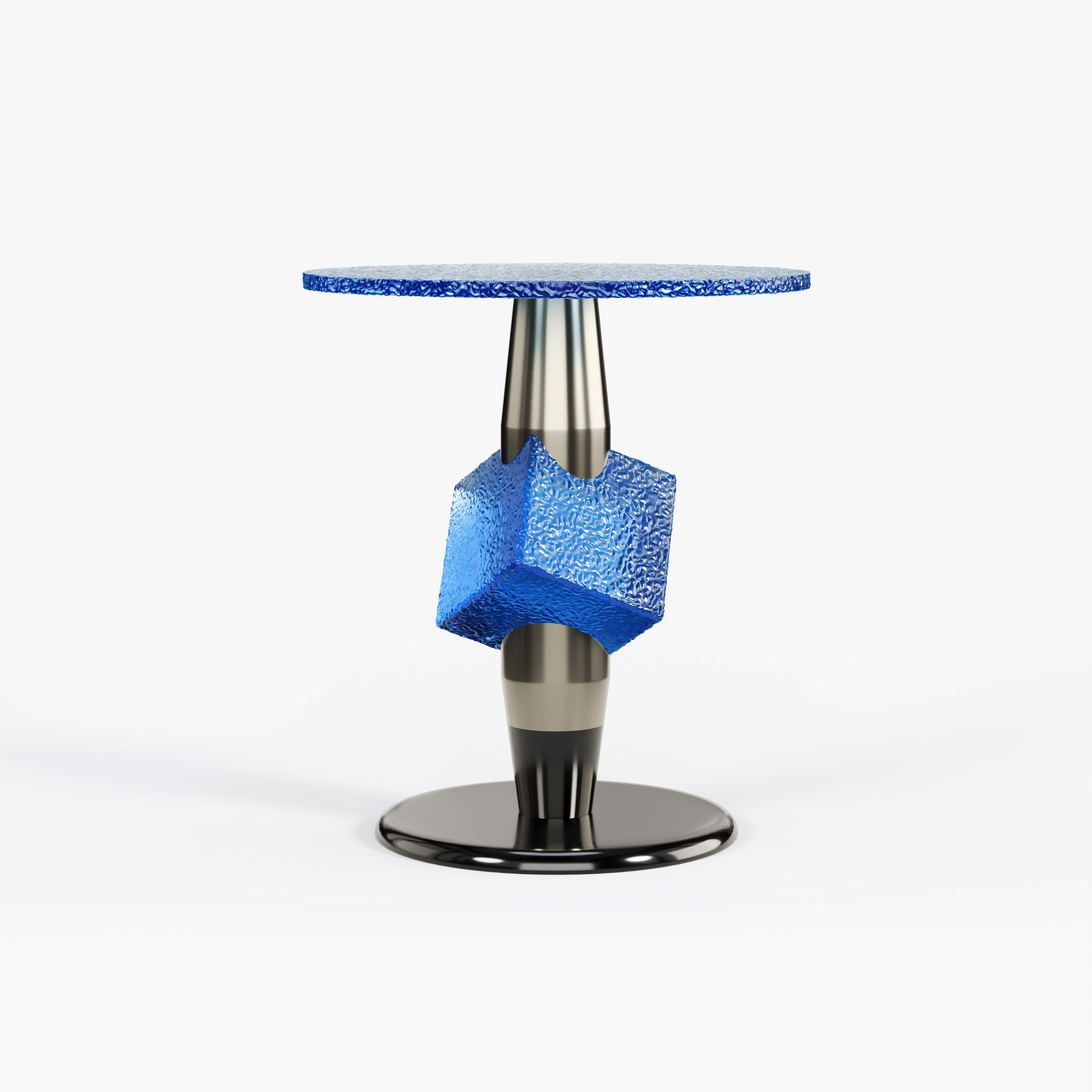 Artistic Blue Resin Side Table, Creative Designer Accent End Table for Commercial Lounge A002