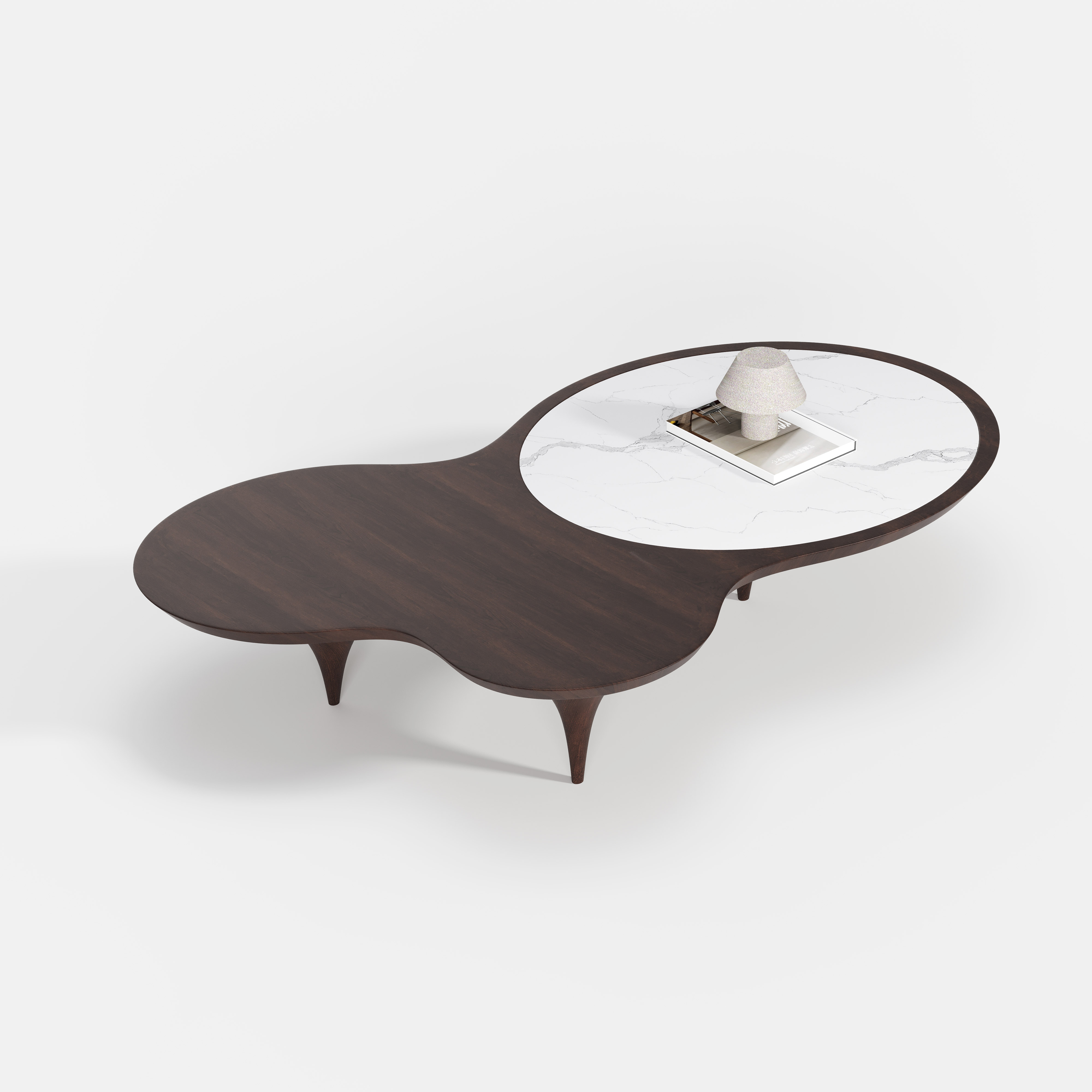 Dual-top Curved Wood Coffee Table, Italian Designer Center Table for Custom Living Space A005