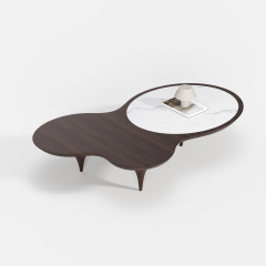 Dual-top Curved Wood Coffee Table, Italian Designer Center Table for Custom Living Space A005
