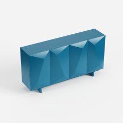 Artistic 3D Geometric Sideboard Cabinet, Blue Accent Buffet Storage Furniture 07
