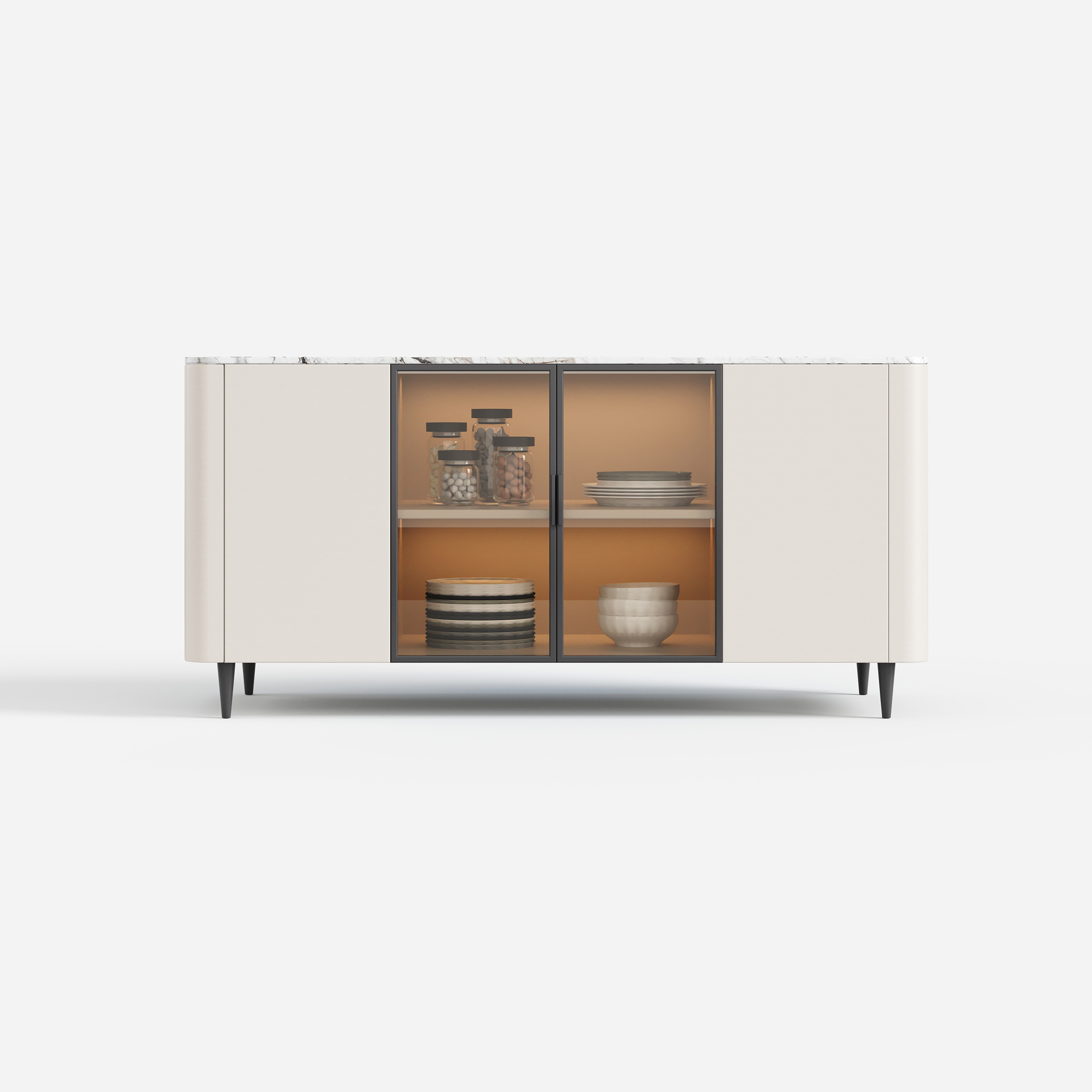 Cream Glass Door Sideboard Cabinet, Display Buffet Storage Cabinet for Dining Area 15