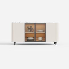 Cream Glass Door Sideboard Cabinet, Display Buffet Storage Cabinet for Dining Area 15