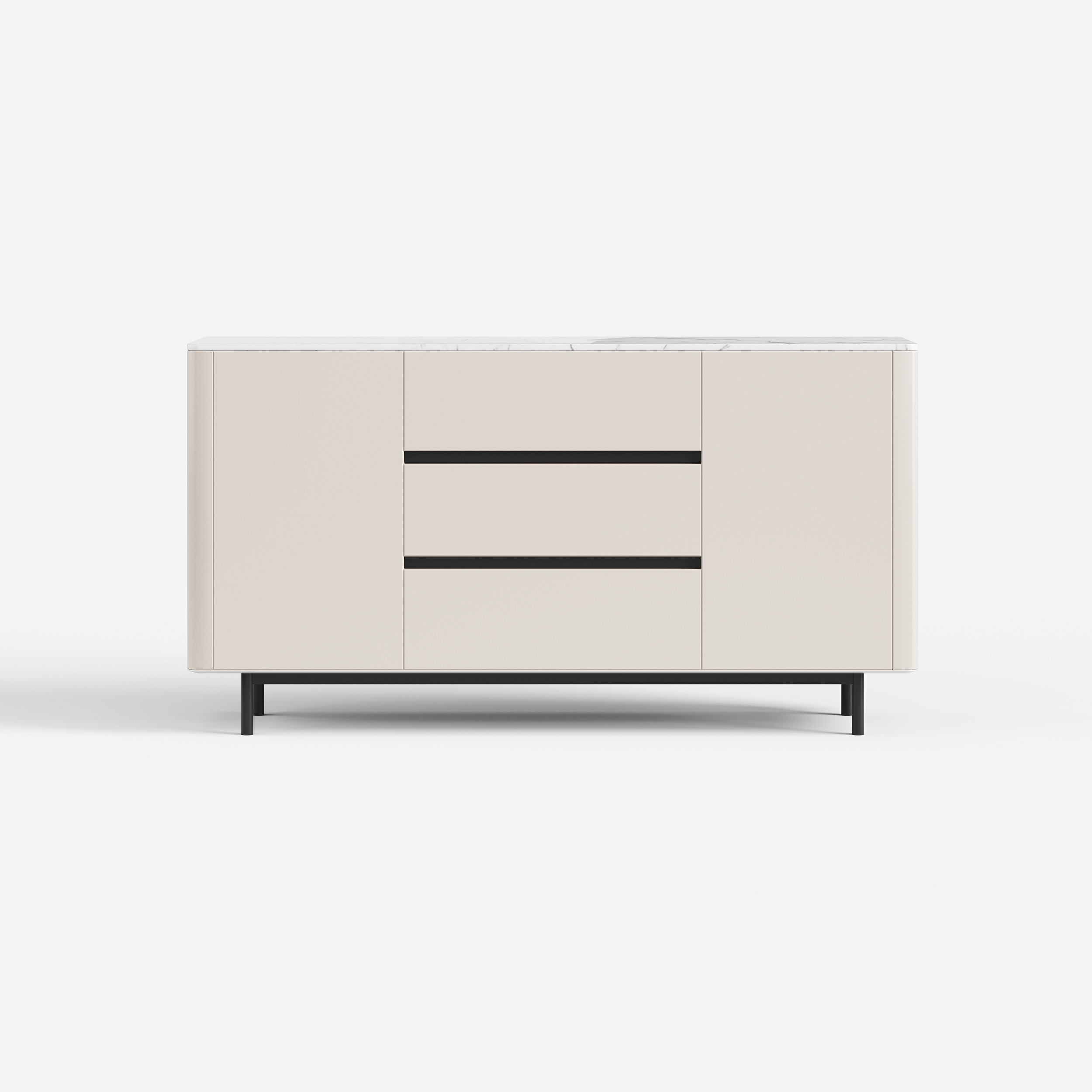 Modern Cream Sideboard Cabinet, Buffet Storage Cabinet with 2 Drawers & Flat Doors 16