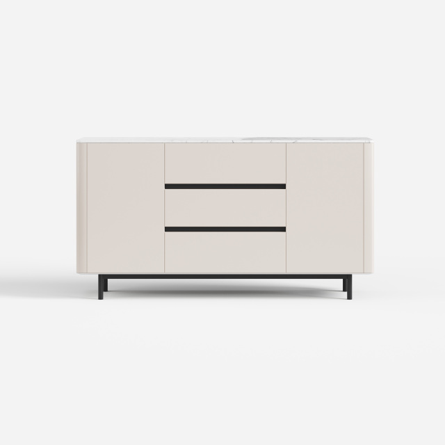 Modern Cream Sideboard Cabinet, Buffet Storage Cabinet with 2 Drawers & Flat Doors 16