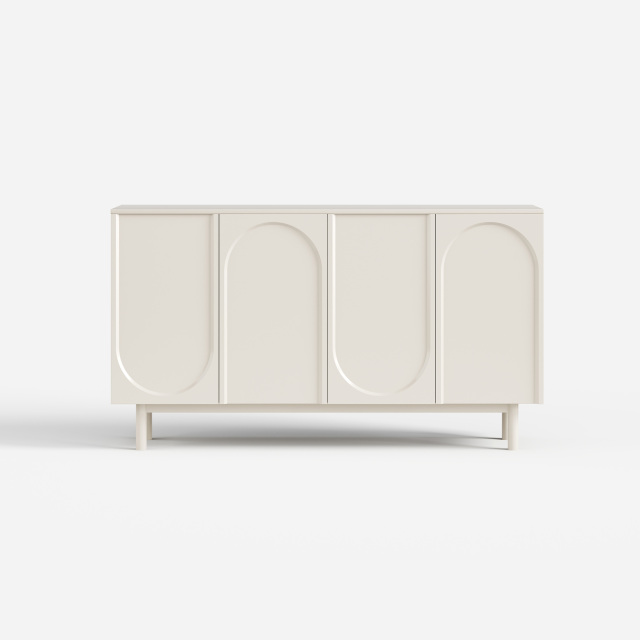 Soft Cream Curved Sideboard Cabinet, Minimalist Buffet Storage for Dining Room 28