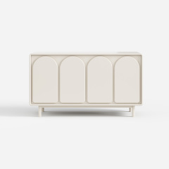 Cream Curved Door Sideboard, Minimalist 4 Doors Buffet Storage Cabinet 29
