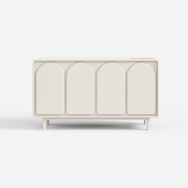 Cream Curved Door Sideboard, Minimalist 4 Doors Buffet Storage Cabinet 29