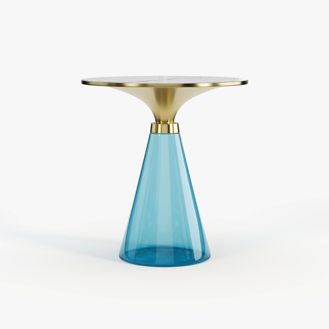 Purple Glass & Gold Metal Side Table, Luxury Decorative Accent End Table for Villa Interior A001