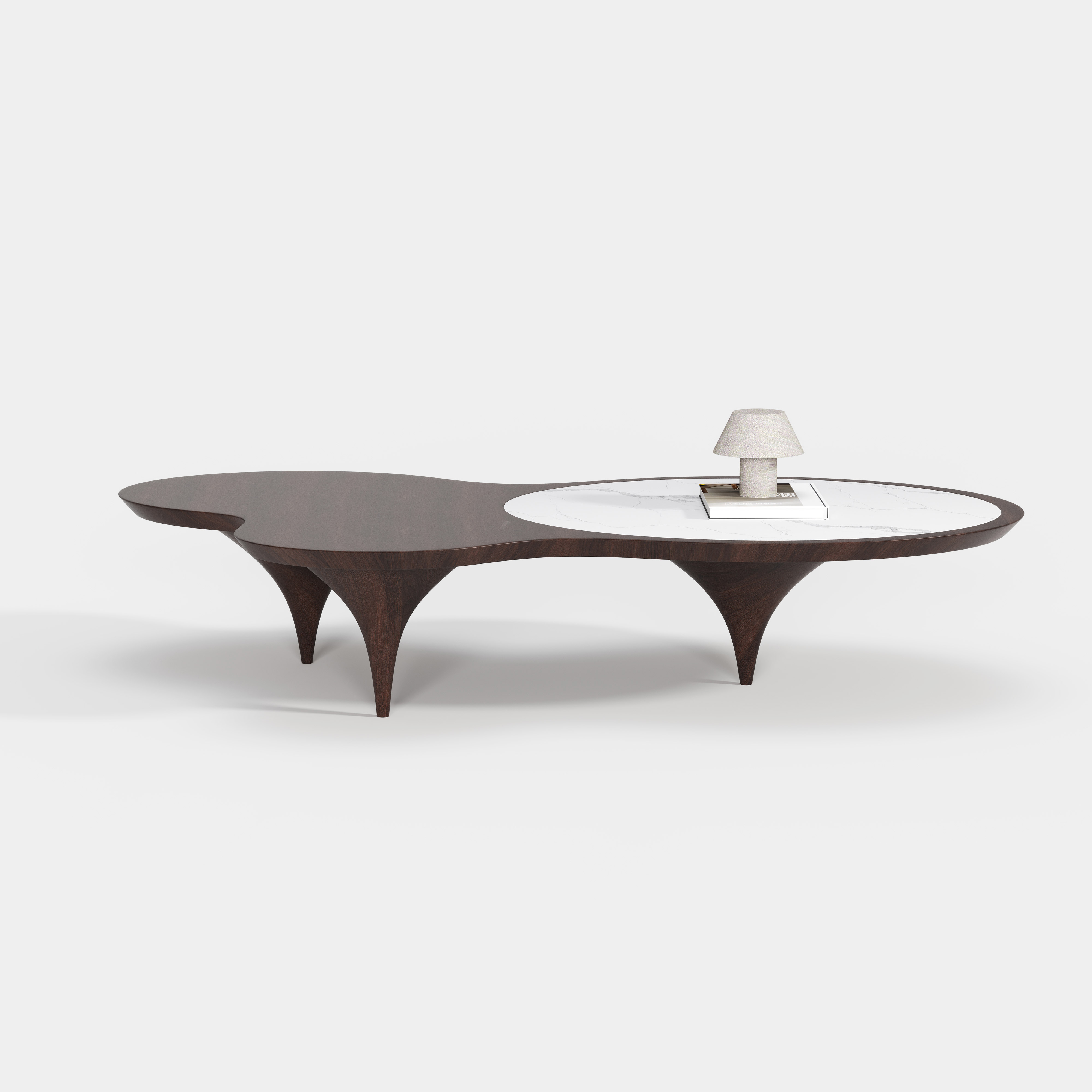 Dual-top Curved Wood Coffee Table, Italian Designer Center Table for Custom Living Space A005